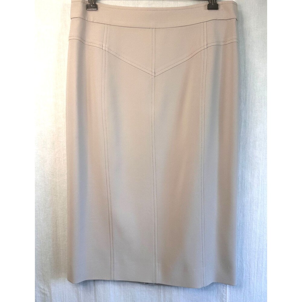Per Se Women’s Beige Taupe Pencil Skirt Stretch Back Slit Career Sz 8
